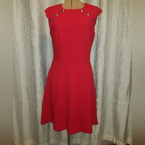 TOMMY HILFIGER Womens Red  Knee Length Party Fit + Flare Dress New 4 - Picture 12 of 15